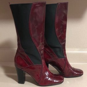 Mid-Calf Upper Leather Multi Cherry Boots 10 black and red stretch heeled boots
